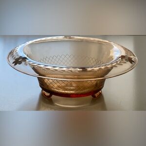 Large Vintage Floral Amber Depression Glass Console Bowl
